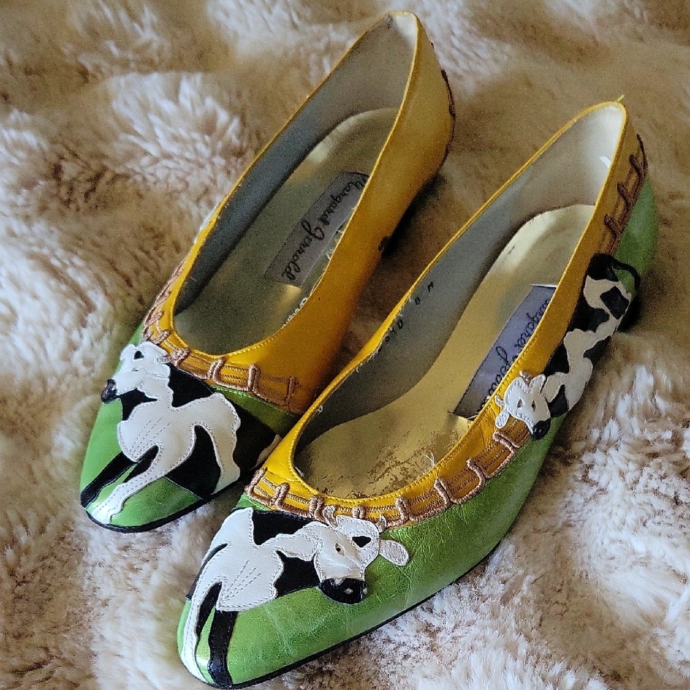 Green and Yellow Panda Flats with Whimsical Design